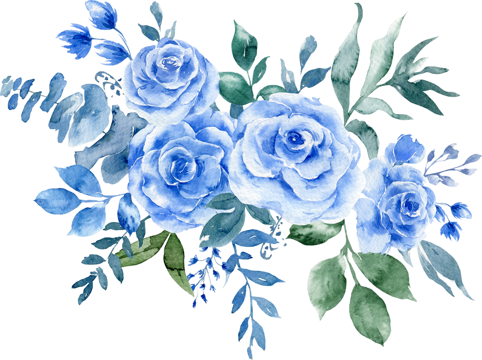 Watercolor Rose flower Bouquet. Blue Roses illustration.